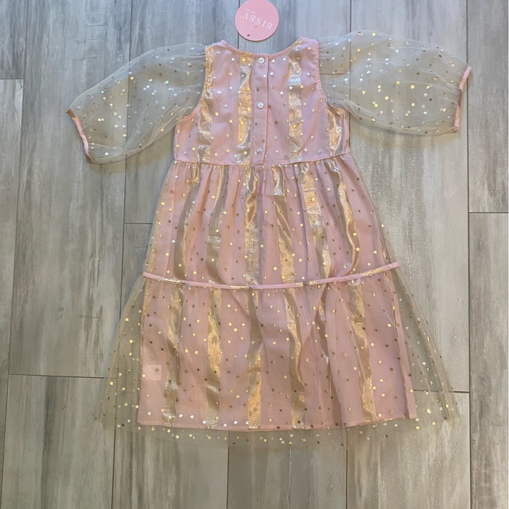 NWT Bisby Madaket Light Pink and Gold Metallic Stripes and Stars Dress, girls 12 - Picture 12 of 13